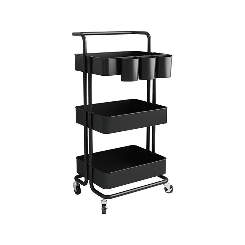 অতিরিক্ত ঝুলন্ত কাপ সহ HZ2036 3-টায়ার রোলিং স্টোরেজ কার্ট ইউটিলিটি কার্ট