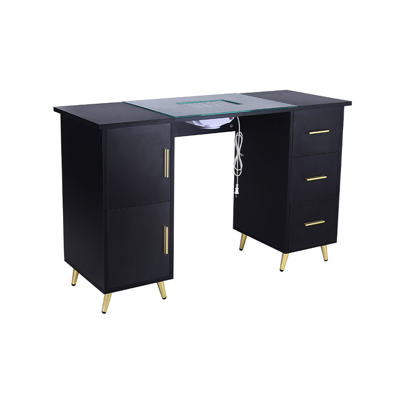 HZ2042PK / HZ2042BK গ্লাস টপ এবং কব্জি বিশ্রাম সহ পেরেক প্রযুক্তির জন্য ম্যানিকিউর টেবিল নেইল ডেস্ক