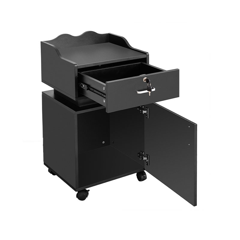 HZ2021 চাকার সঙ্গে কালো সেলুন স্টেশন স্টোরেজ ক্যাবিনেট